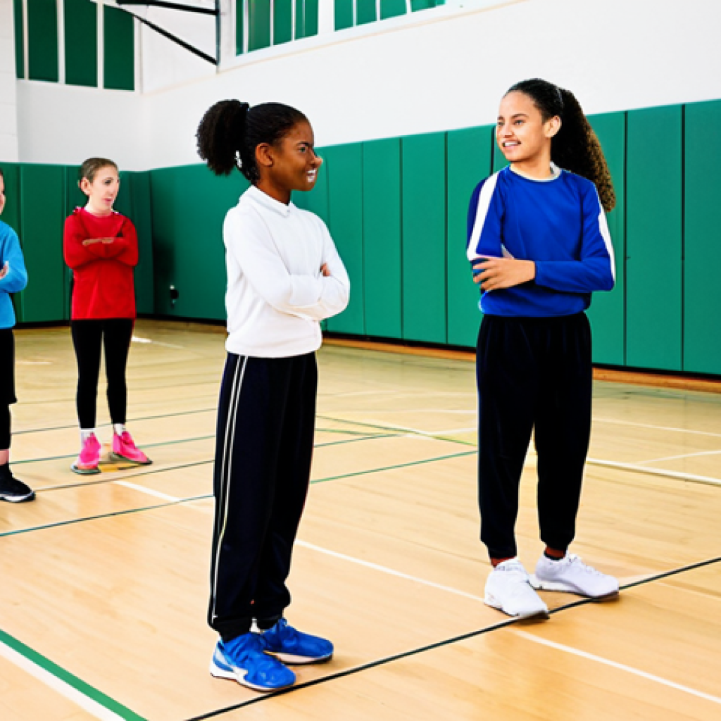 **Image Prompt for Physical Education:**
    A diverse group of individuals, including children, teenagers, and adults, fully clothed in modest, appropriate athletic wear, participating in an inclusive physical education class in a bright, modern school gymnasium. A professional female physical education instructor, also in modest athletic attire, is guiding them with a warm, encouraging expression. The atmosphere is positive and collaborative, with natural lighting illuminating the active scene. perfect anatomy, correct proportions, natural poses, well-formed hands, proper finger count, natural body proportions, professional photography, high quality, sharp focus, safe for work, appropriate content, fully clothed, professional, family-friendly.