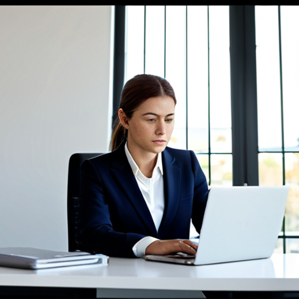 Focused Professional**

A professional woman in a stylish, fully clothed business suit, working at a clean and organized desk in a modern, minimalist office. Natural light streams in from a nearby window. She is focused and typing on a laptop. Safe for work, appropriate content, fully clothed, professional, perfect anatomy, correct proportions, natural pose, well-formed hands.

**