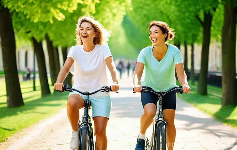 유산소 훈련 - **Prompt 1: Joyful Parisian Cycling Adventure**
"A vibrant, high-angle full shot of three divers...