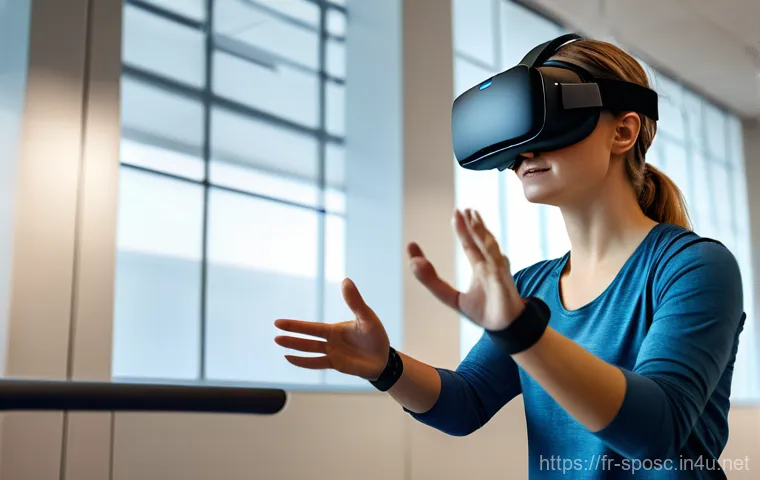 스포츠 의학 - **Prompt 1: Innovative Rehabilitation with Virtual Reality**
A dynamic, bright, and modern physi...