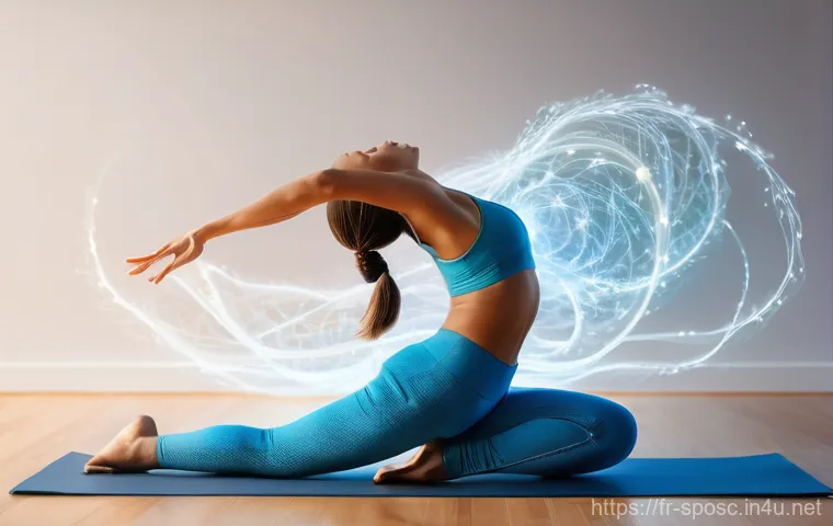 운동 학습 이론 - **Prompt:** A dynamic, artistic representation of a person performing a complex yet fluid yoga pose....