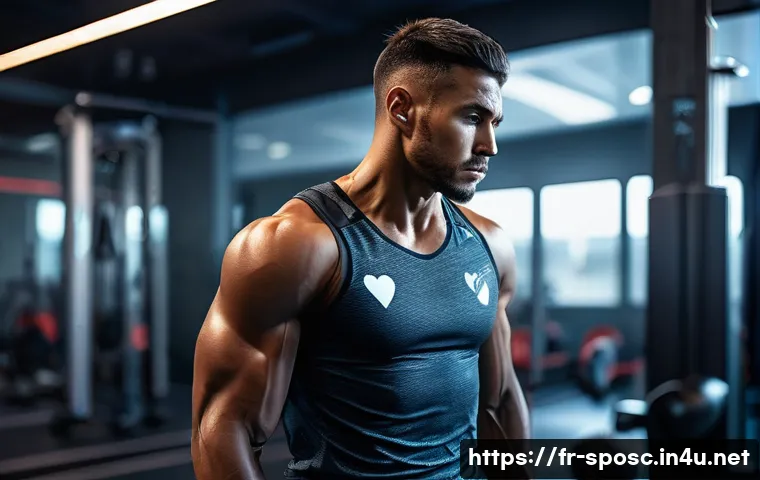 운동 선수의 스트레스 - A professional athlete in a modern training facility, showing visible signs of physical stress: tens...