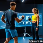 Home 22 스포츠 과학 연구 방법론 - A dynamic sports science laboratory scene showing a male and female athlete wearing modern athletic ...