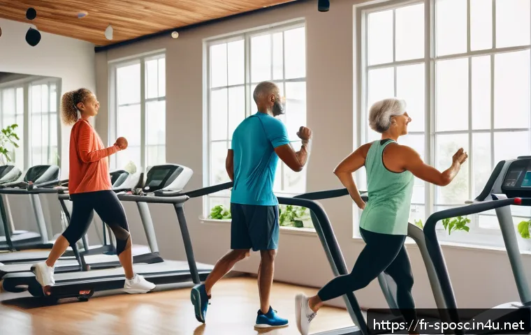 스포츠 피지컬 트레이닝 - A diverse group of adults performing active recovery exercises in a bright, modern gym space, includ...