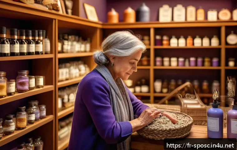 심리학적 접근 - A cozy French boutique interior softly lit with warm, ambient lighting, featuring shelves stocked wi...